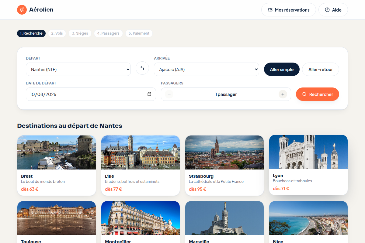 Recherche de vol et destinations au départ de Nantes