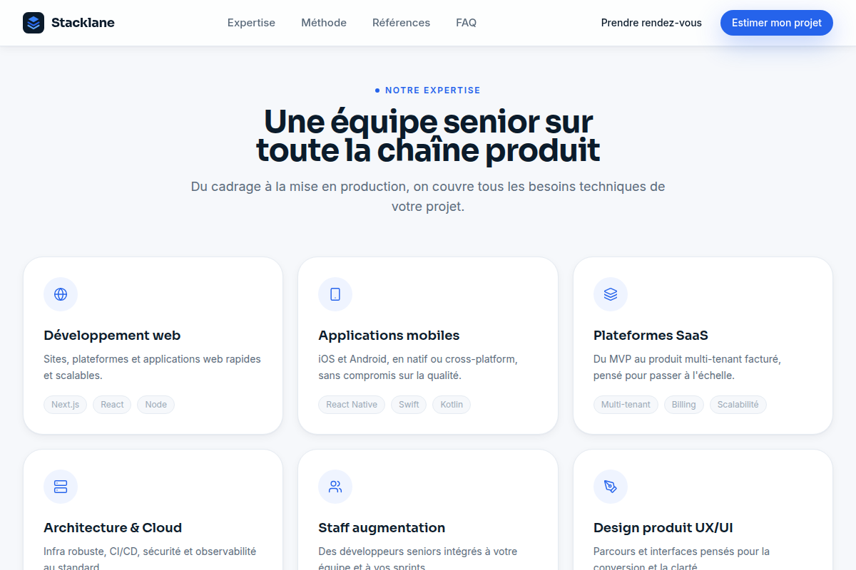 Six expertises : web, mobile, SaaS, cloud, régie, design