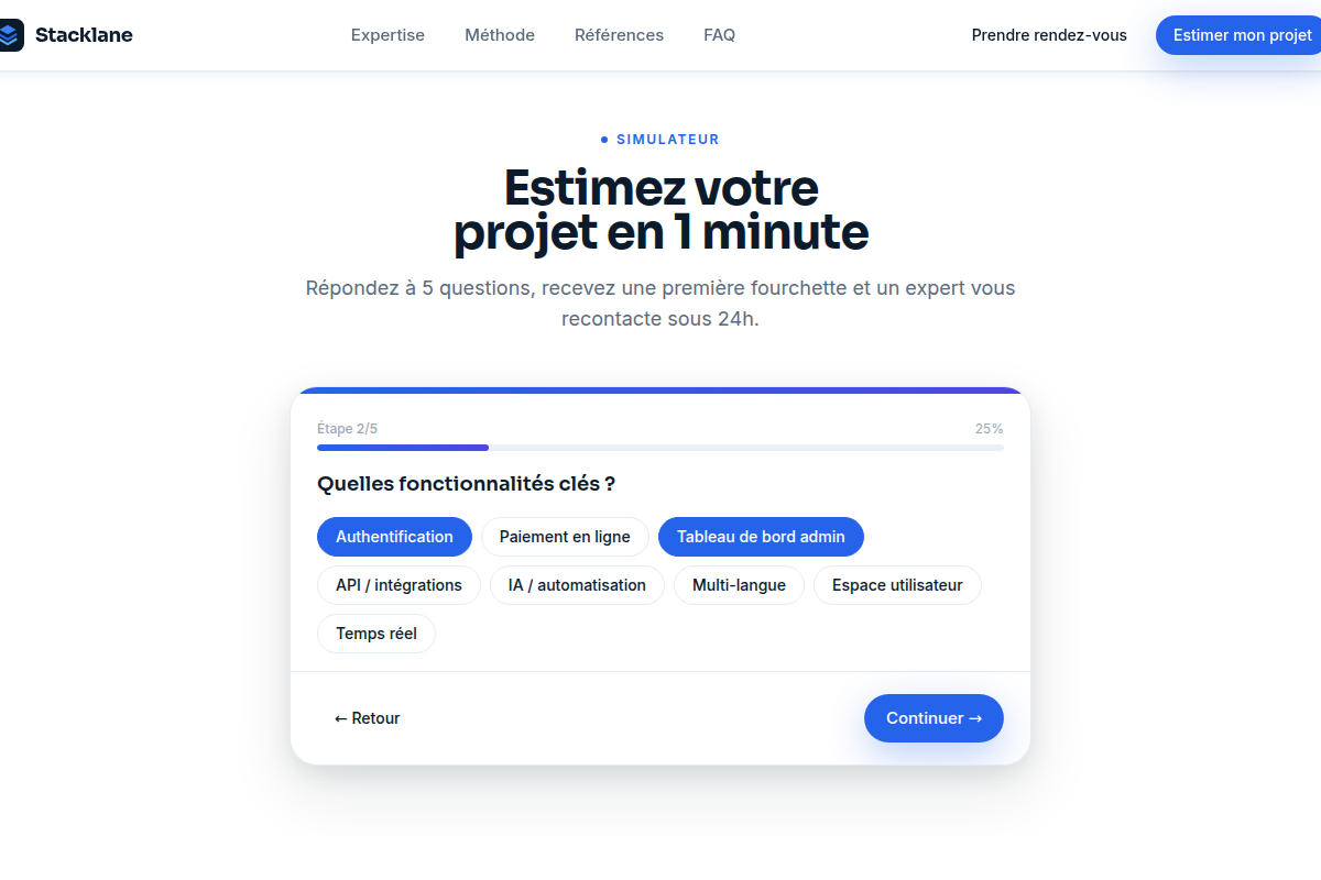 Estimateur de projet, étape fonctionnalités