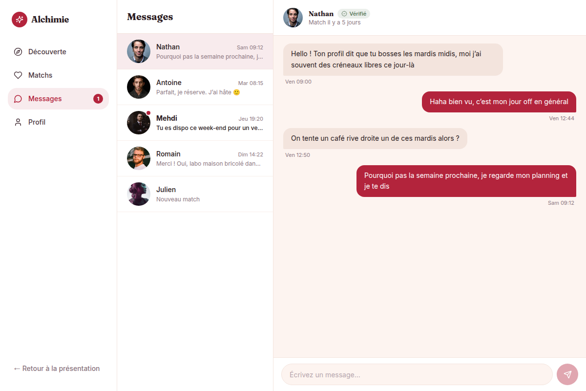 Conversation en cours avec un match