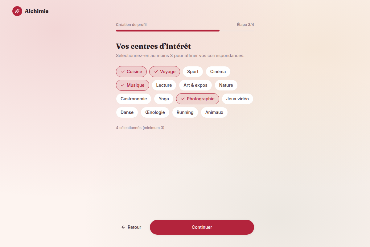 Sélection des centres d'intérêt (étape 3/4)