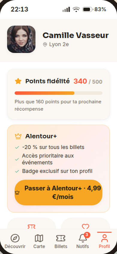 Profil, points fidélité et Alentour+