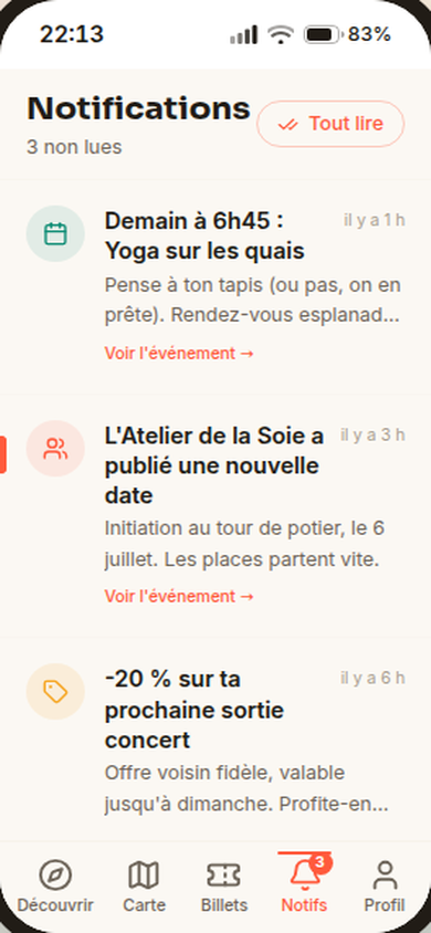 Notifications: rappels et bons plans
