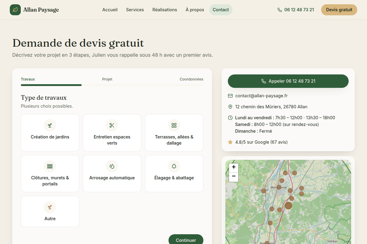 Formulaire de devis en 3 étapes