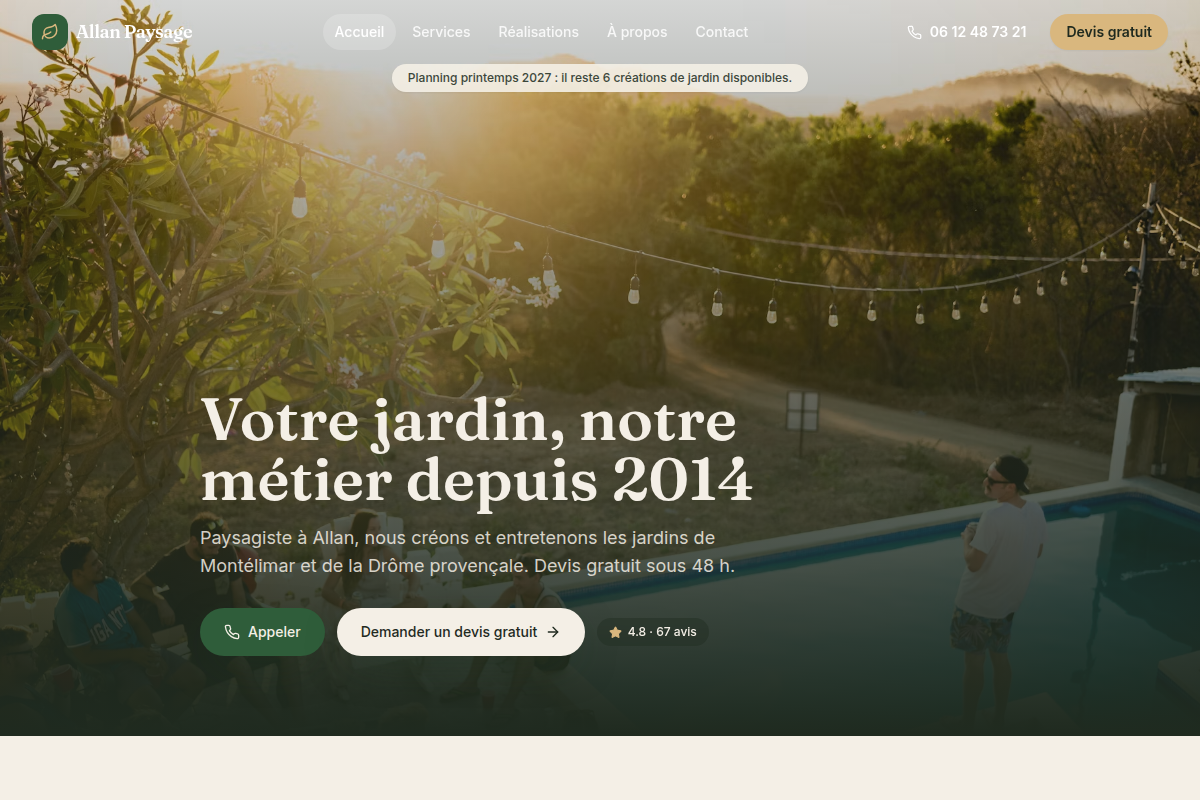 Accueil : hero, devis gratuit sous 48h