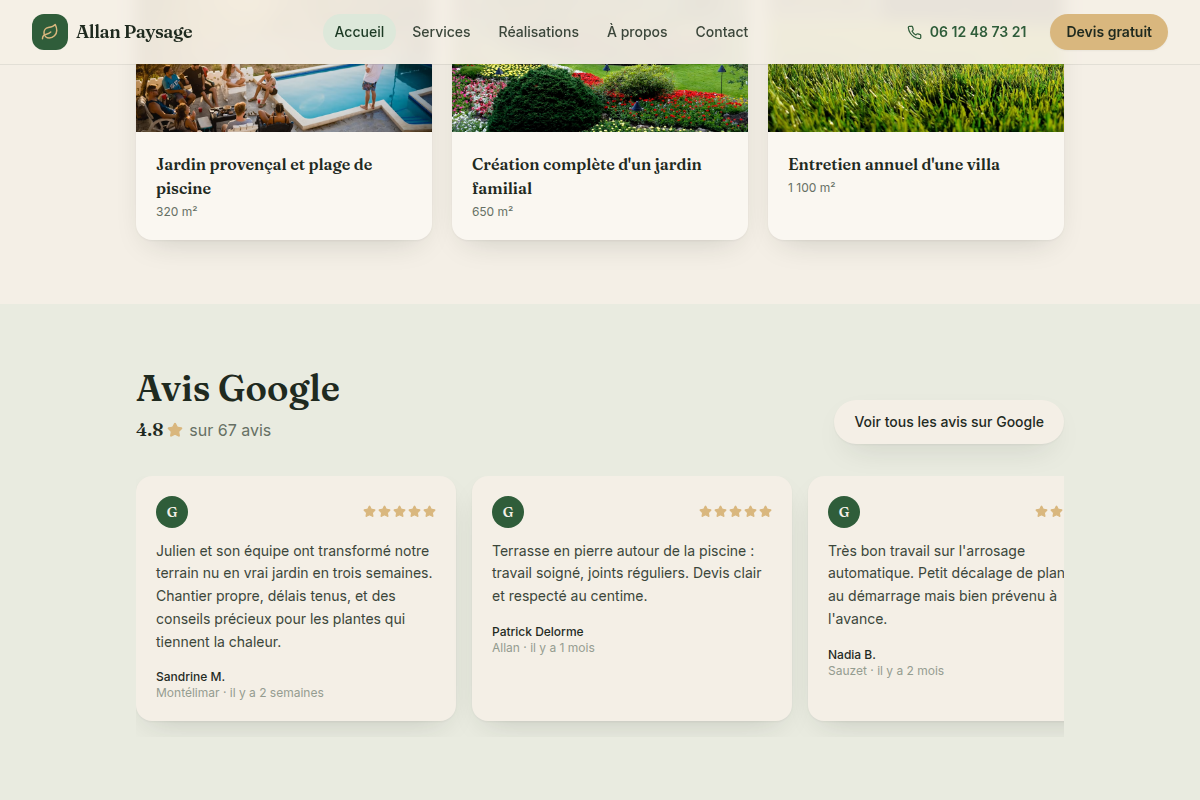 Avis Google en page d'accueil
