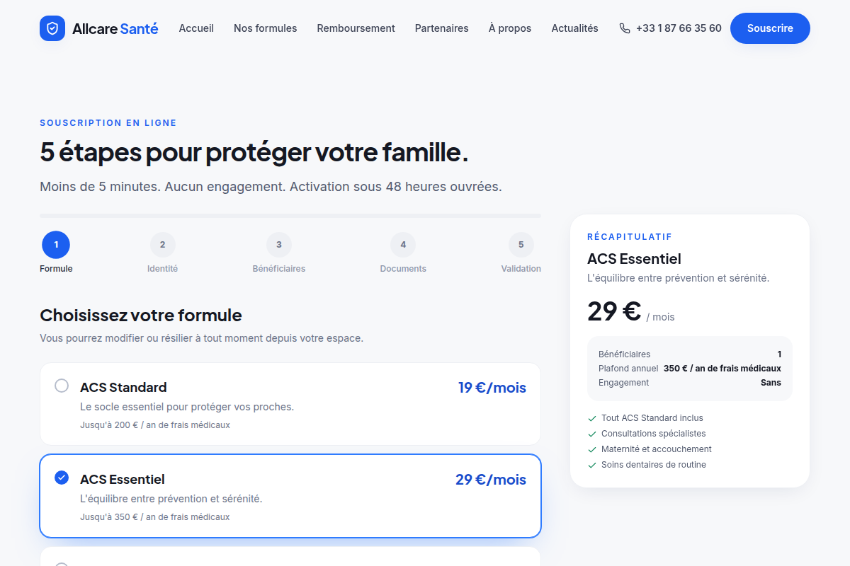 Souscription guidée : choix de la formule (5 étapes)