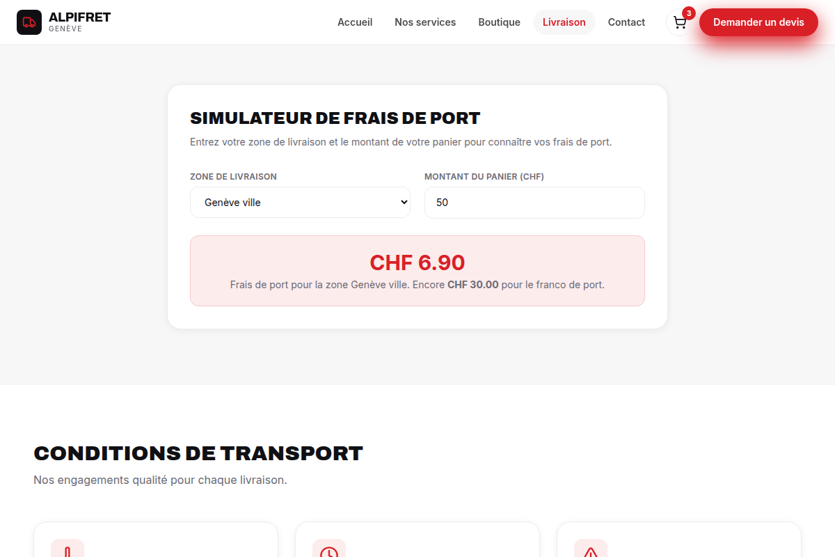 Simulateur de frais de port par zone