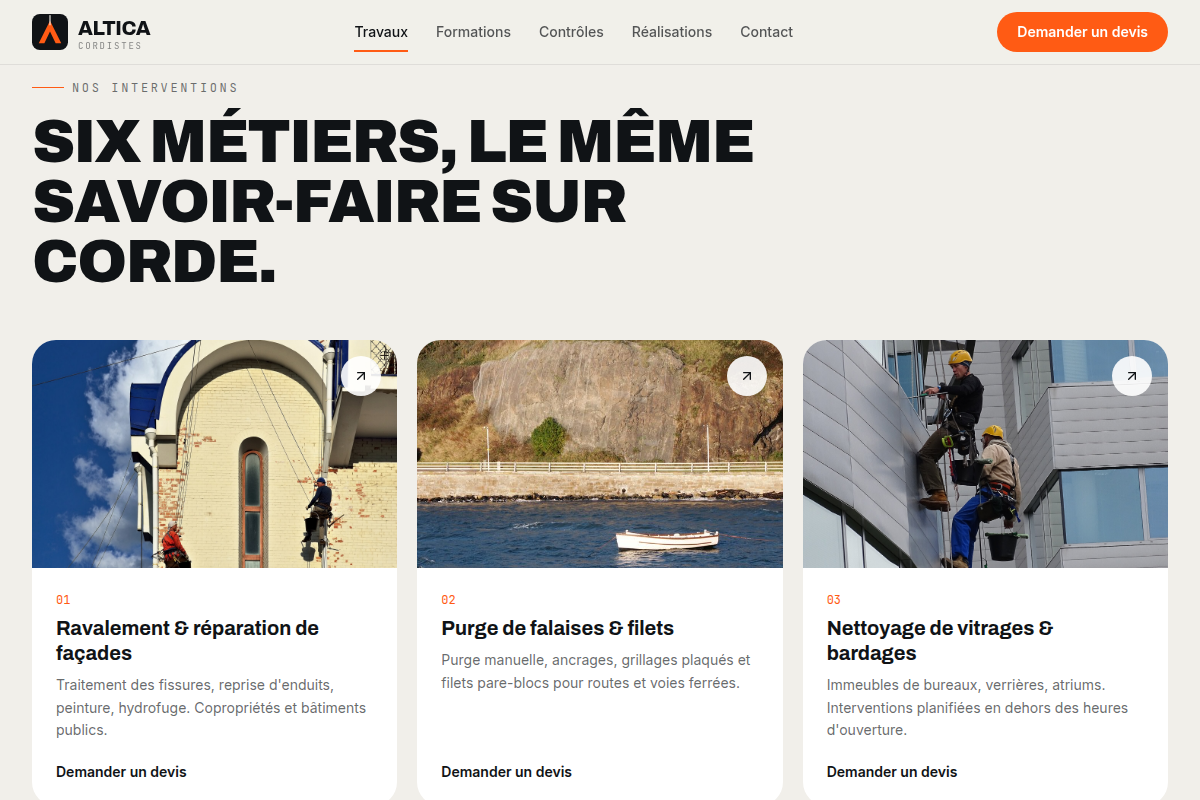 Les six métiers travaux sur corde