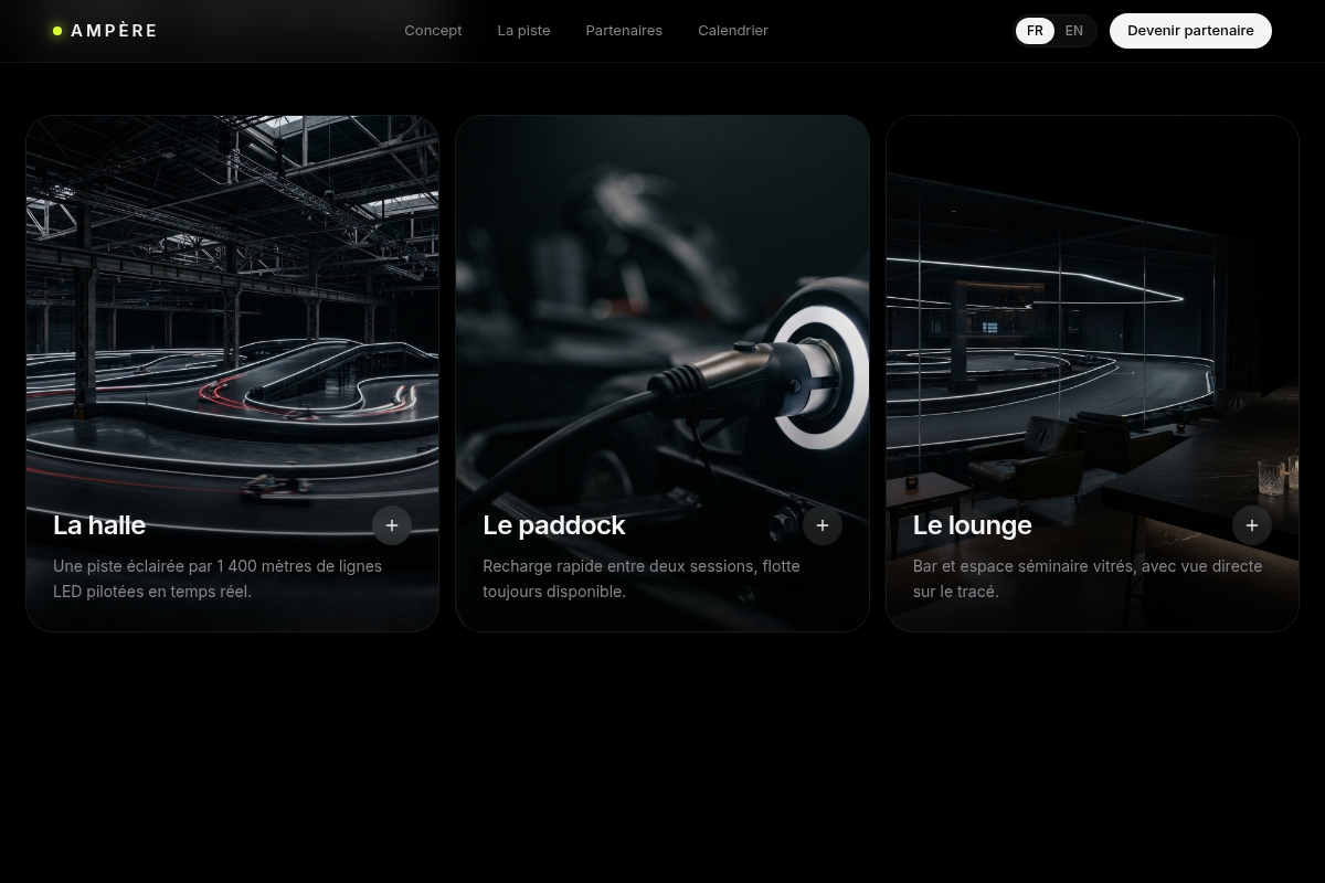 Galerie des espaces : halle, paddock, lounge
