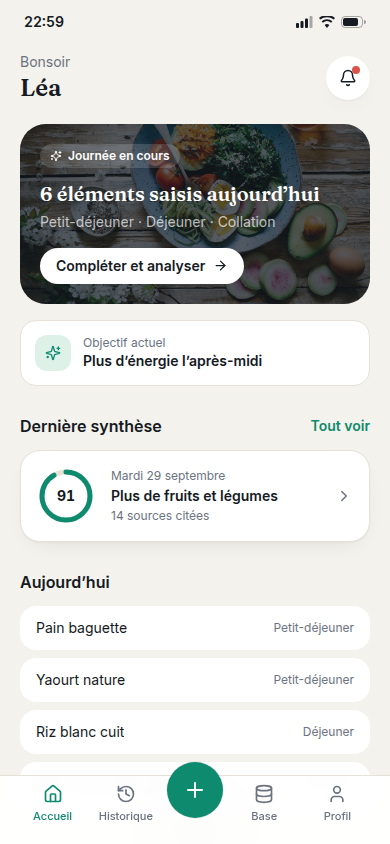 Accueil : journée en cours et dernière synthèse
