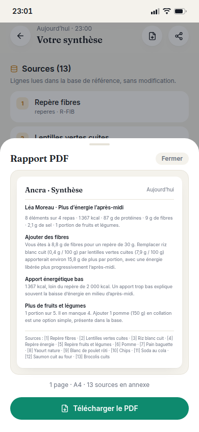 Export de la synthèse en rapport PDF