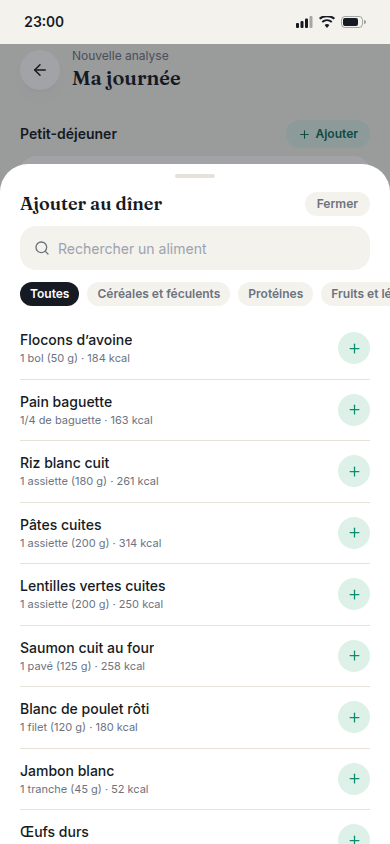Recherche d'un aliment dans la base