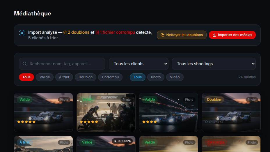 Tri des médias par statut