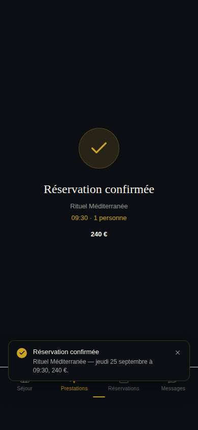 Réservation confirmée en un geste