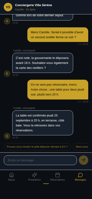 Messagerie directe avec la réception