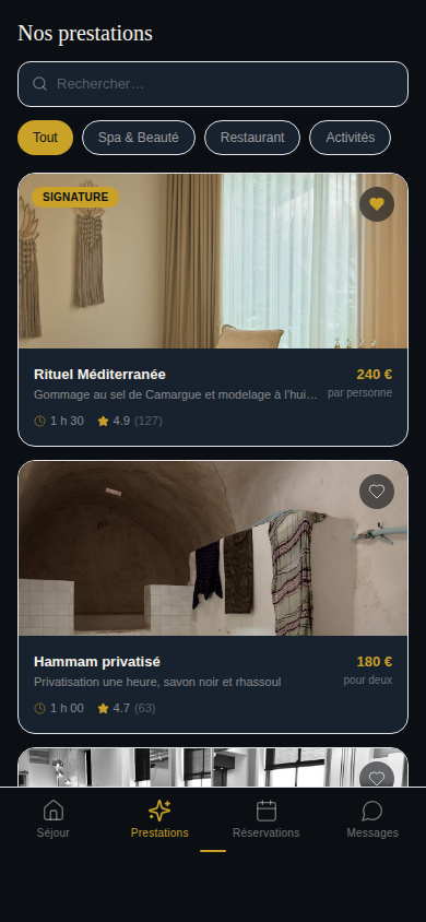 Catalogue spa, restaurant et activités