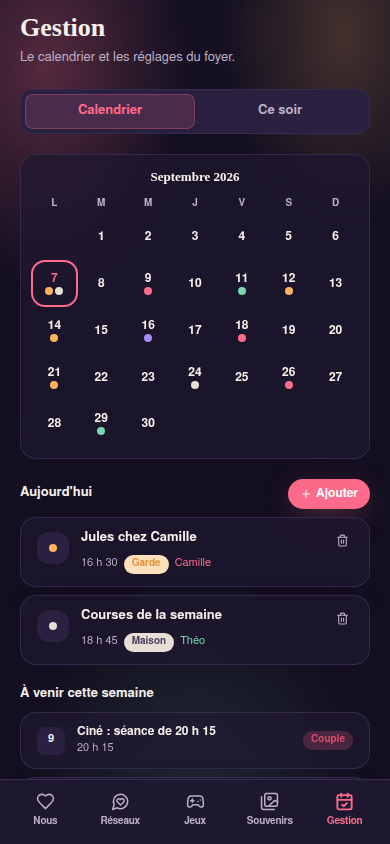 Gestion : calendrier partagé du mois