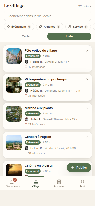 Annonces et événements du village