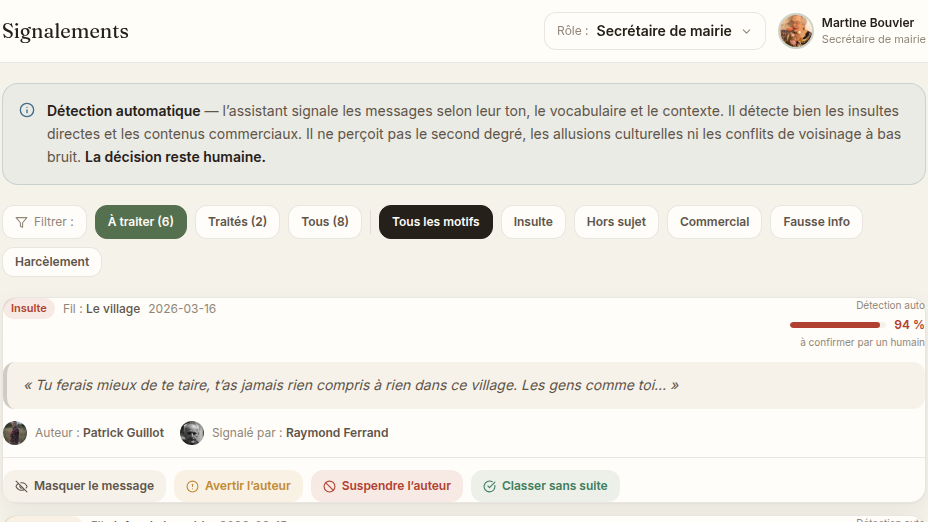 Score de détection avant décision humaine
