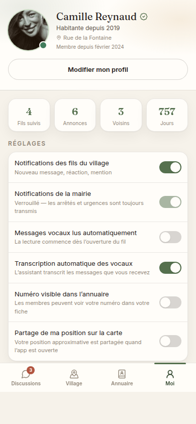 Profil et réglages personnels