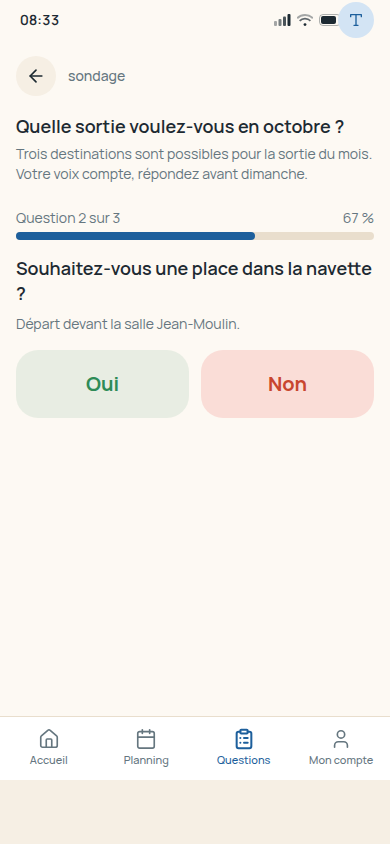 Sondage en cours, une question à la fois