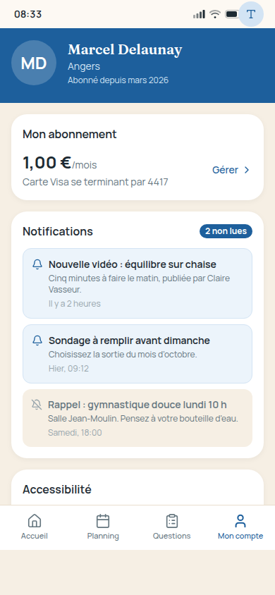 Profil, abonnement et notifications
