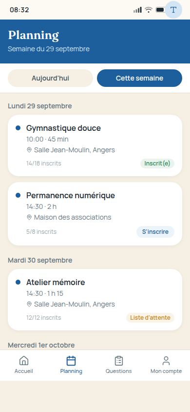 Événements de la semaine par jour