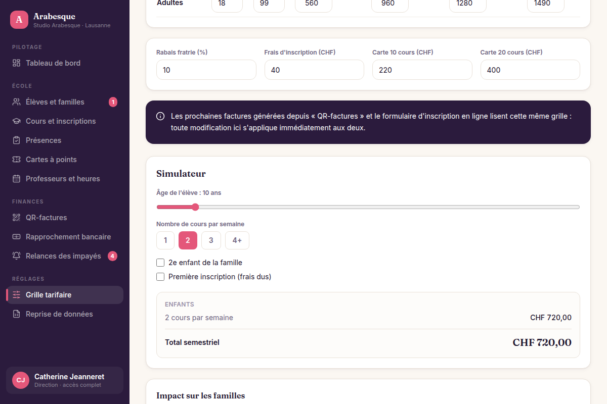 Grille tarifaire et simulateur en direct