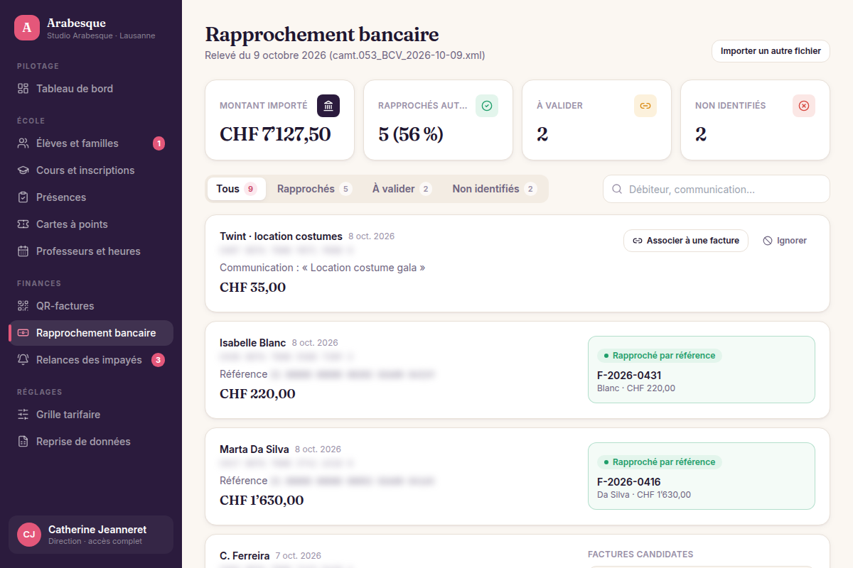 Rapprochement bancaire après import CAMT.053