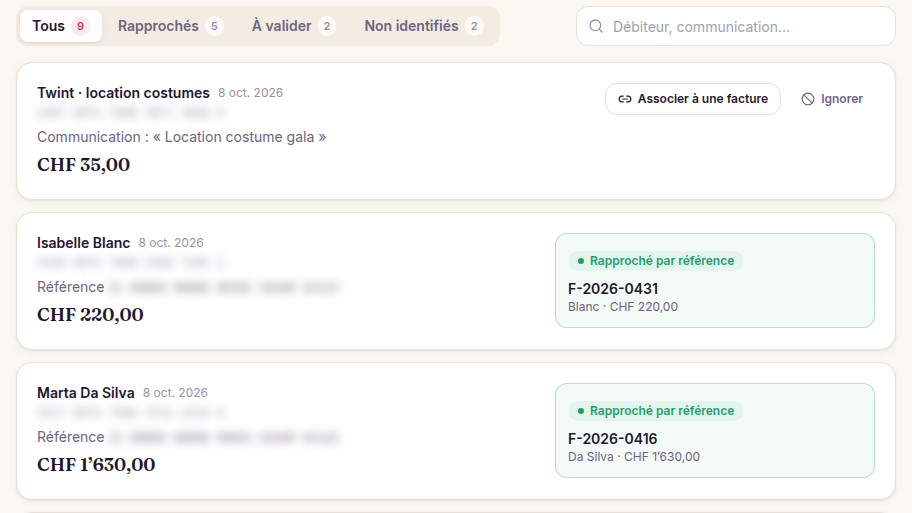 Le paiement retrouve sa facture seul