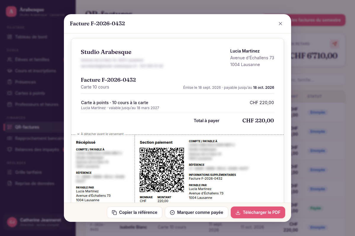 QR-facture suisse générée automatiquement