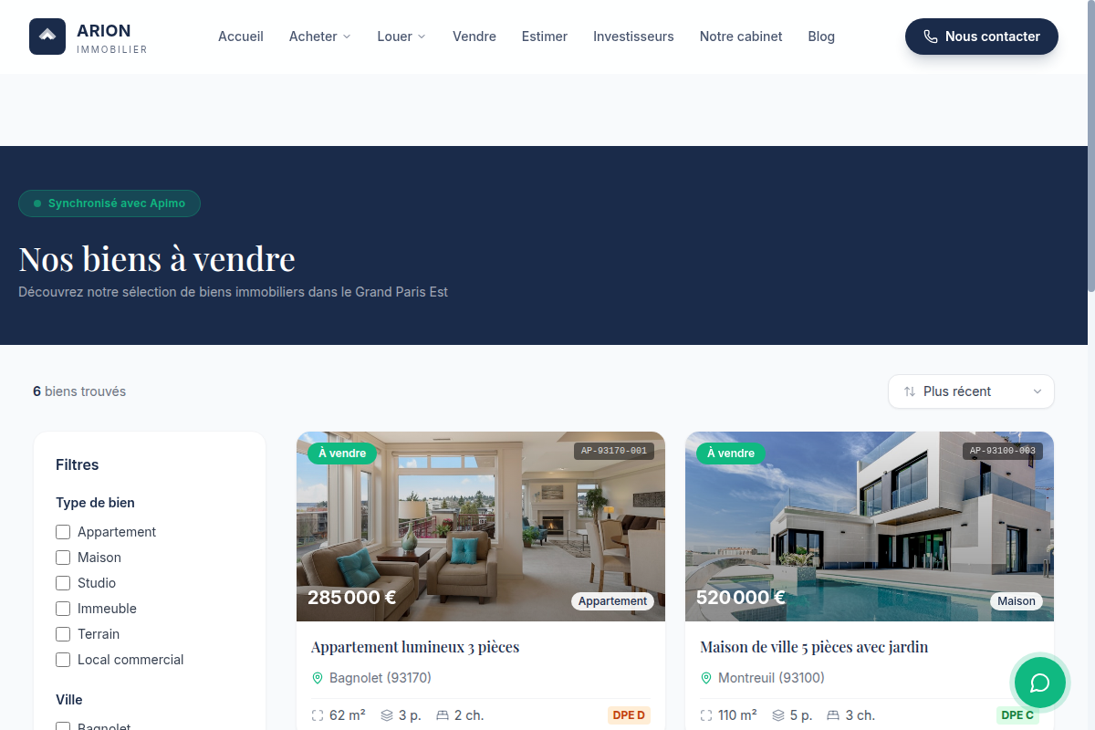 Annonces à vendre : filtres et badges DPE