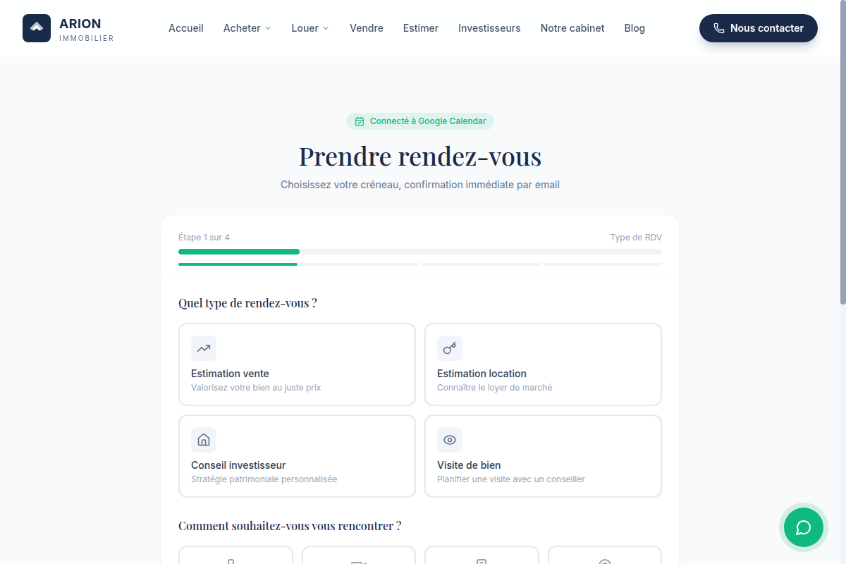 Prise de RDV connectée à l'agenda