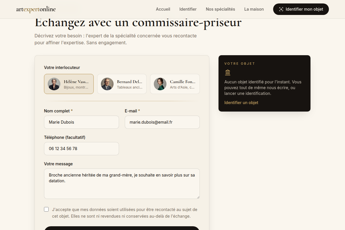 Mise en relation avec un commissaire-priseur