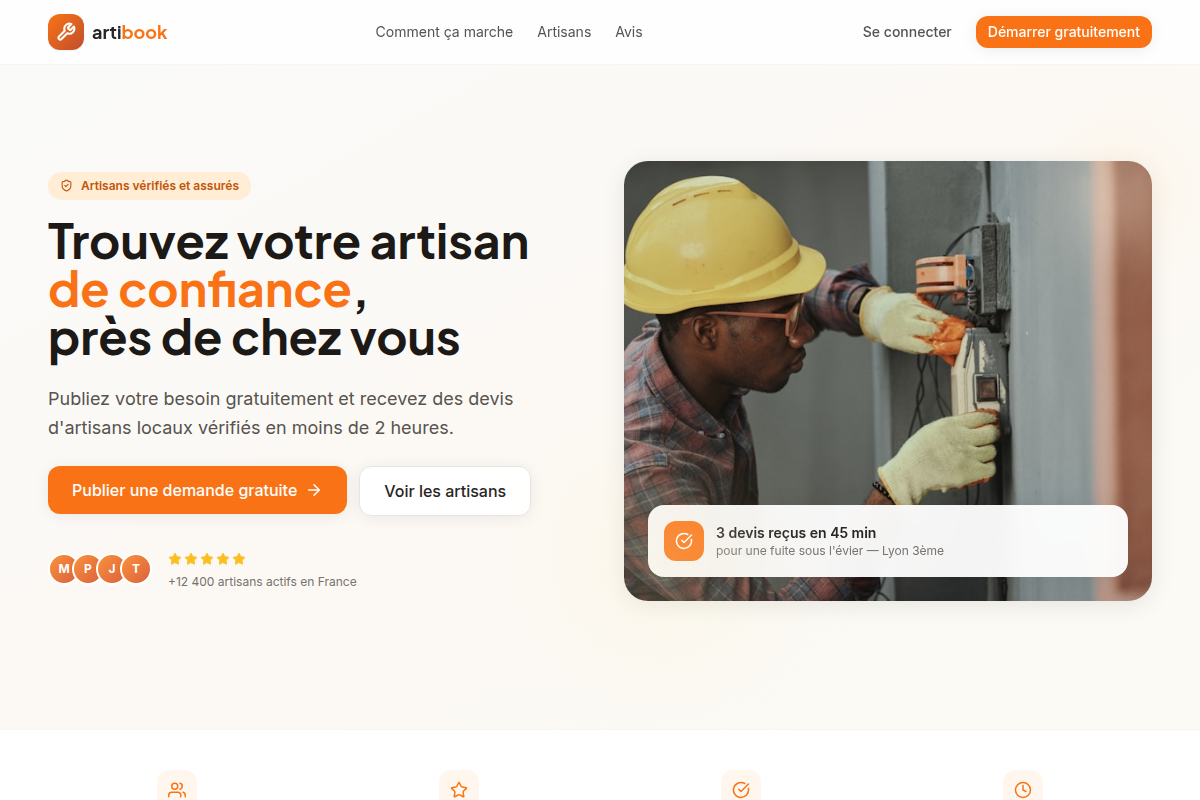 Page d'accueil : trouver un artisan de confiance