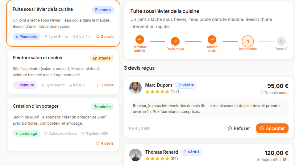Devis mis en concurrence en un écran