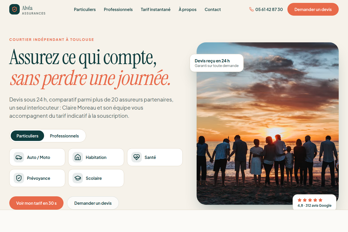 Page d'accueil avec tarif instantané