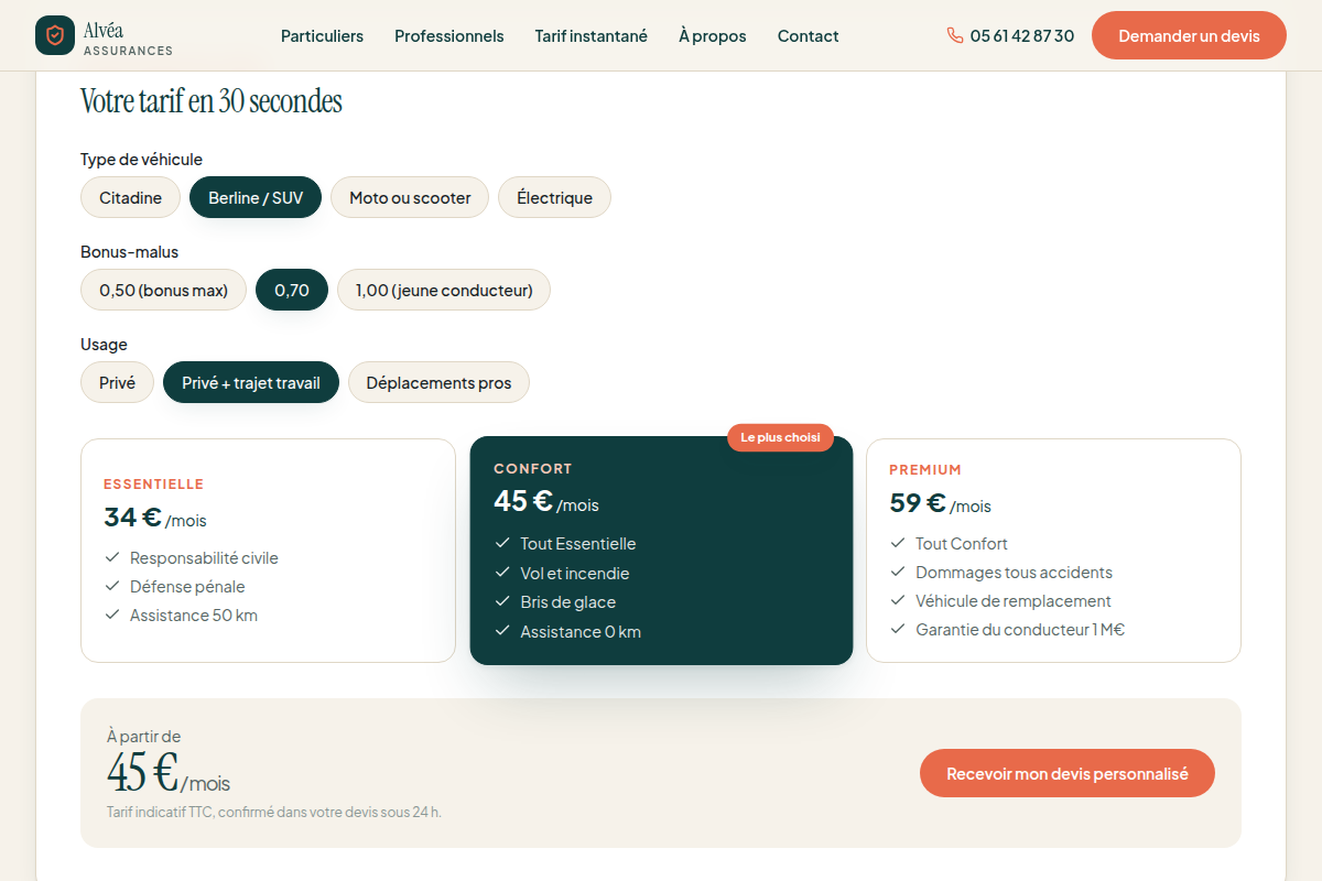 Simulateur de tarif en temps réel