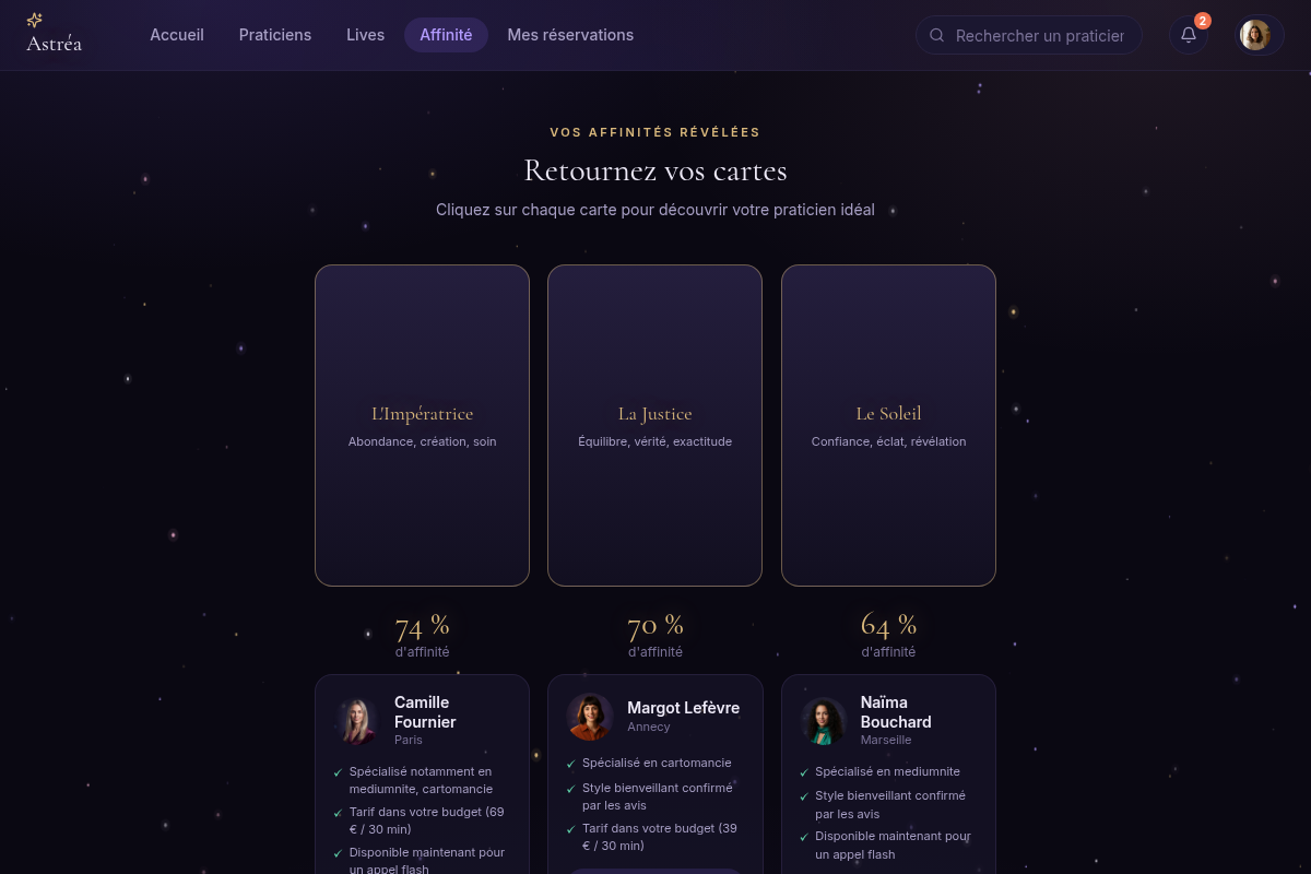 Matching par affinité : praticiens recommandés par score