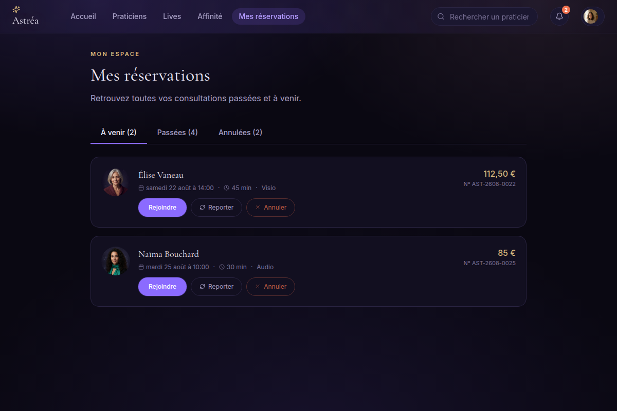 Suivi des rendez-vous réservés par le client