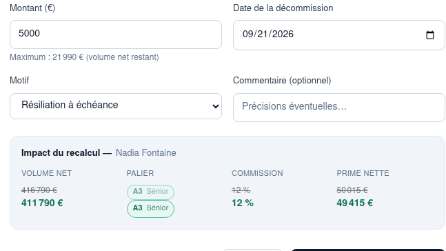 Aperçu d'impact avant validation d'une décommission