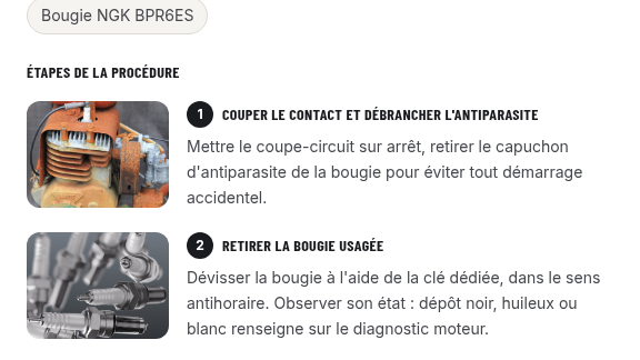 Procédure pas à pas, photo par geste