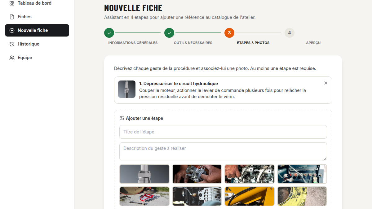 Création de fiche en 4 étapes guidées