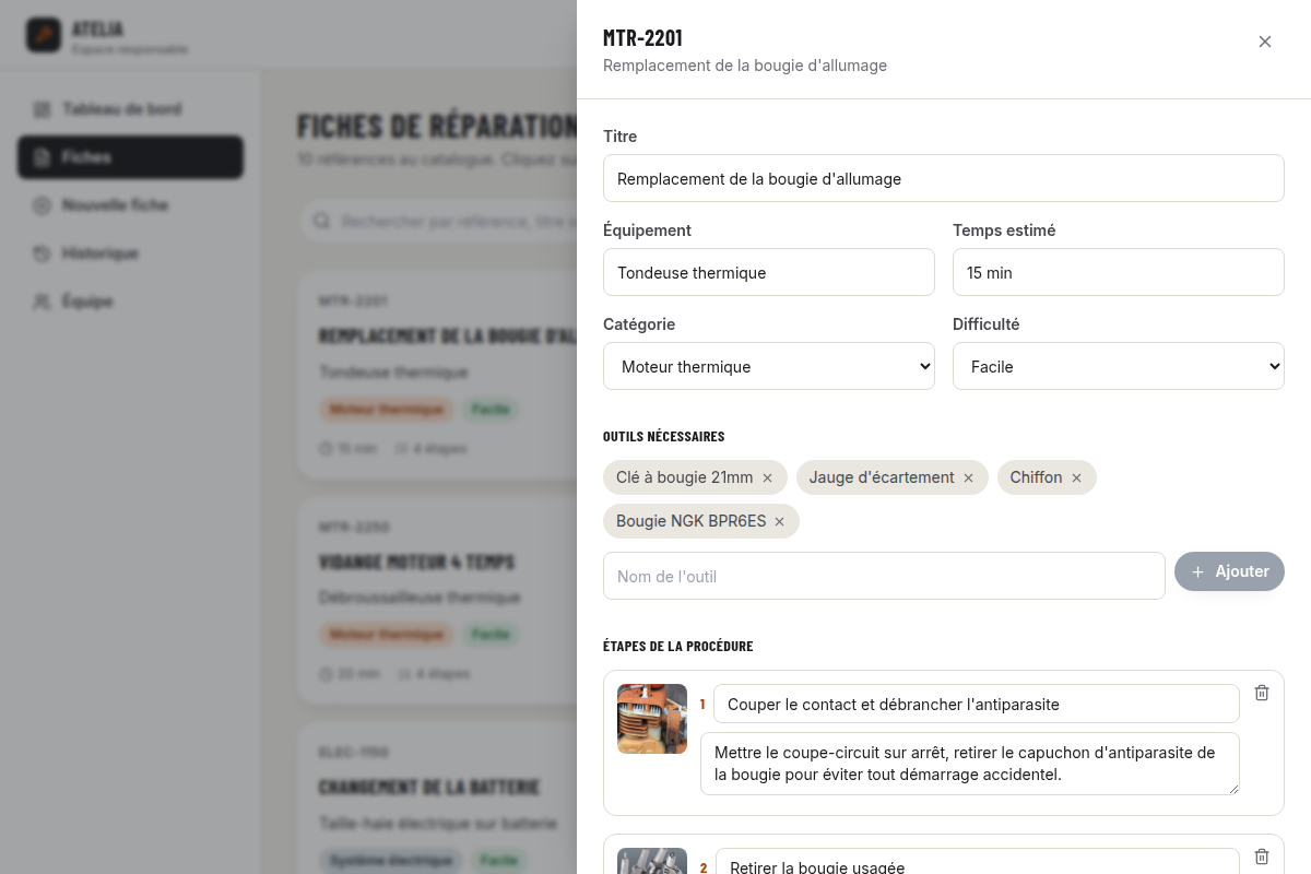 Édition d'une fiche existante