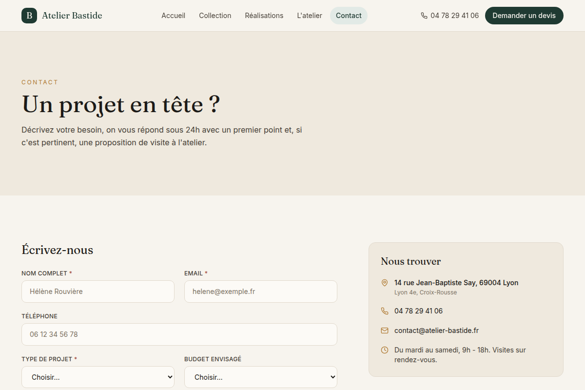 Formulaire de contact, carte et FAQ