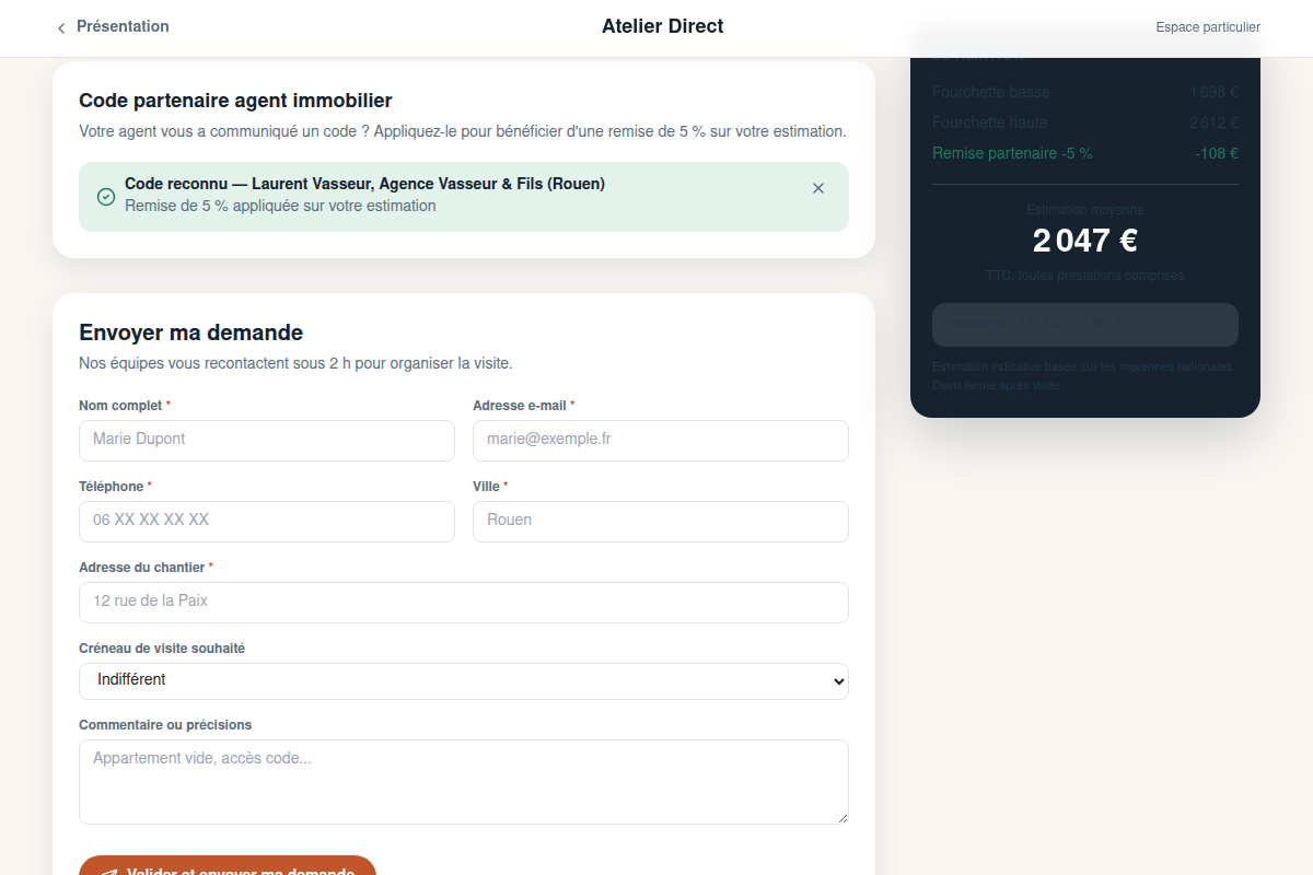 Code partenaire agent immobilier appliqué