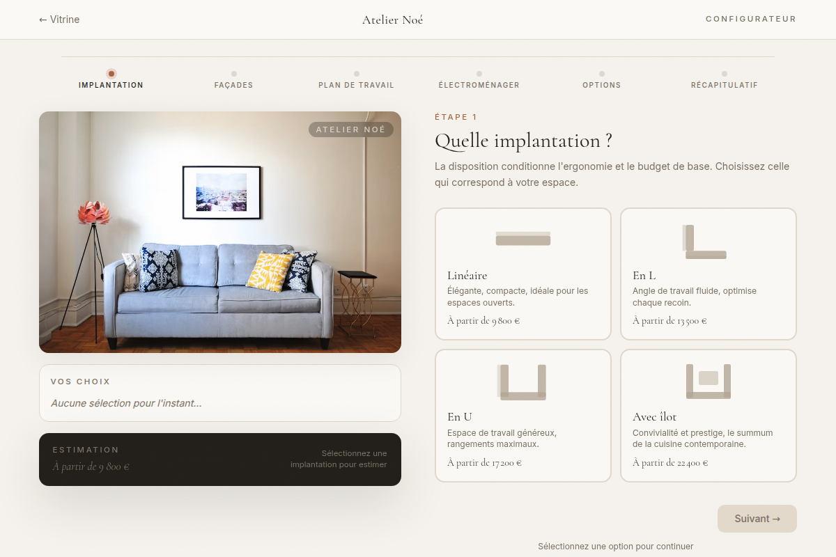 Configurateur — choix de l'implantation