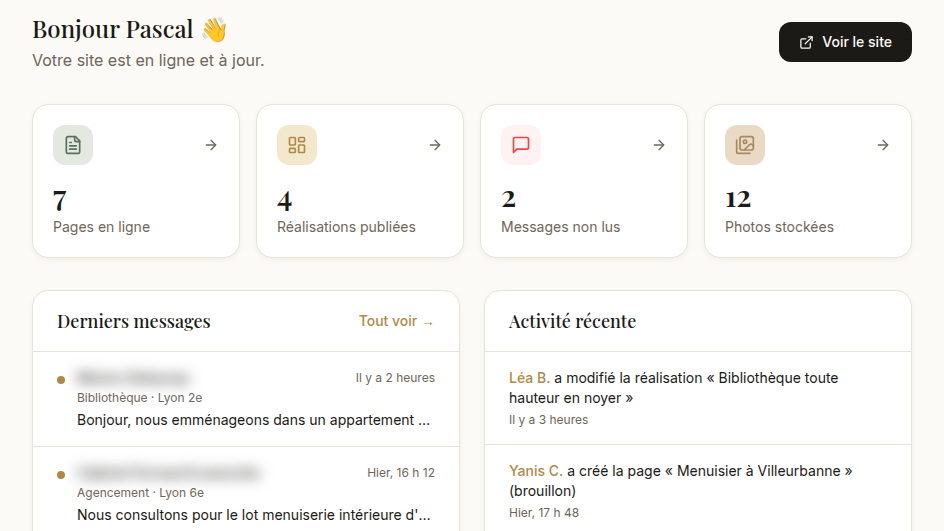 Tableau de bord avec statistiques calculées