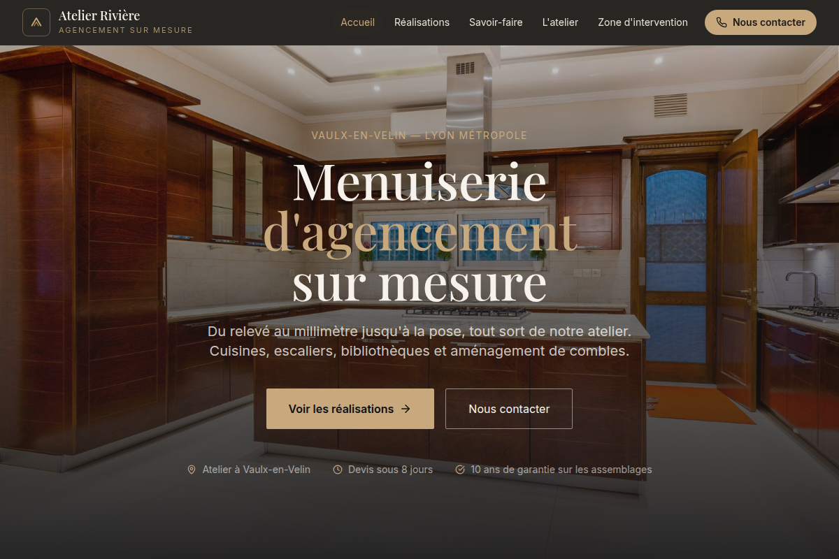 Page d'accueil du site vitrine